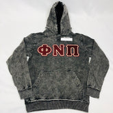 Phi Nu Pi Chenille Black Acid Washed Denim Hoodie